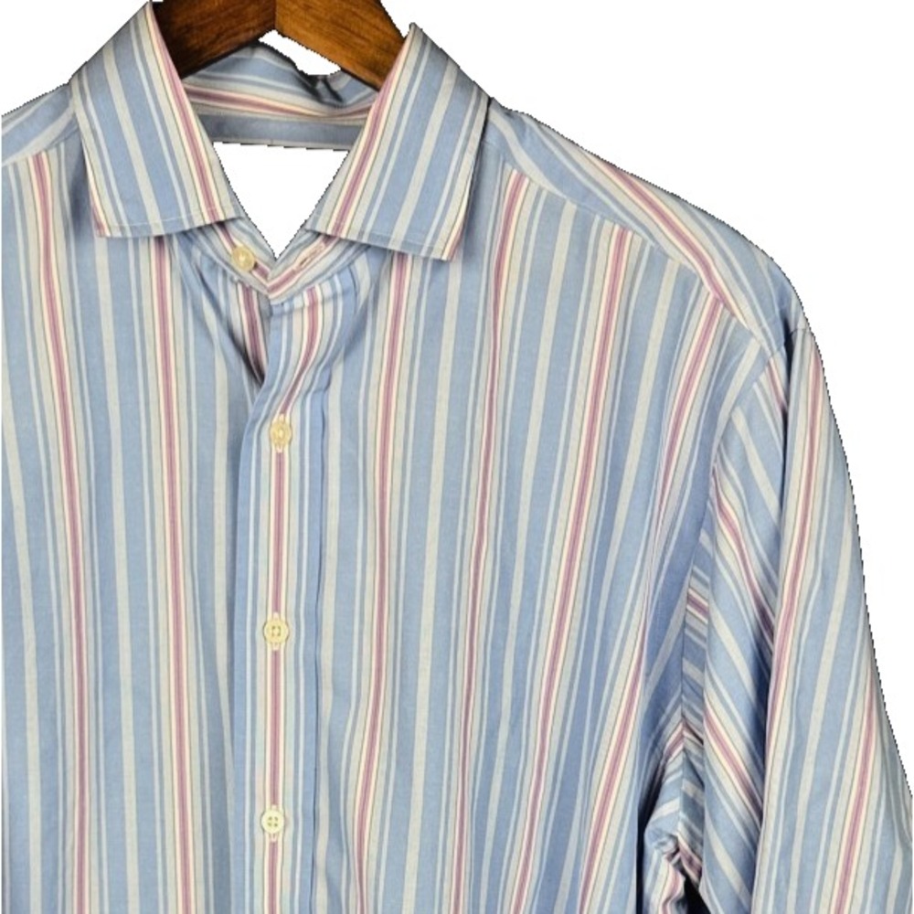 Polo Golf Ralph Lauren Shirt Large Blue Pink Stripe Cotton Westerton Long Sleeve